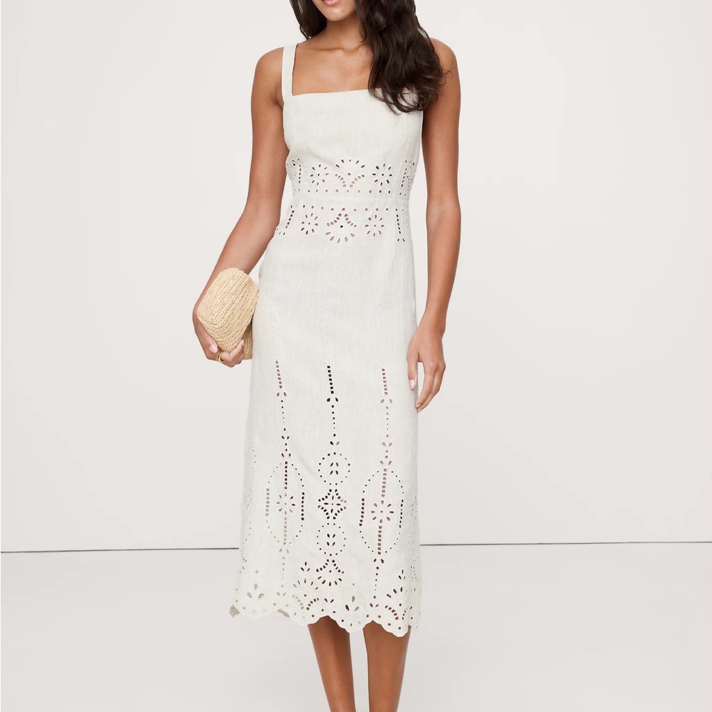 Banana Republic Eyelet Linen Midi Dress